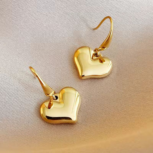 Fashion Stainless Steel Earrings Heart Cute and Simple 14k Gold Earrings Ins Women's Valentine's Day Gift Accessories
